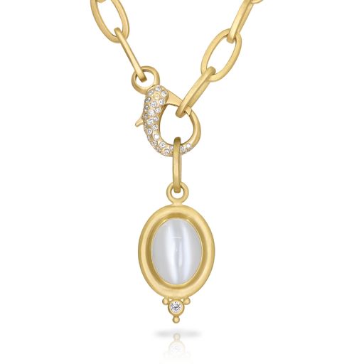 Denise Betesh Cats-Eye Moonstone Diamond Gold Chain Necklace