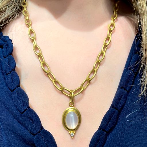 Denise Betesh Cats-Eye Moonstone Diamond Gold Chain Necklace