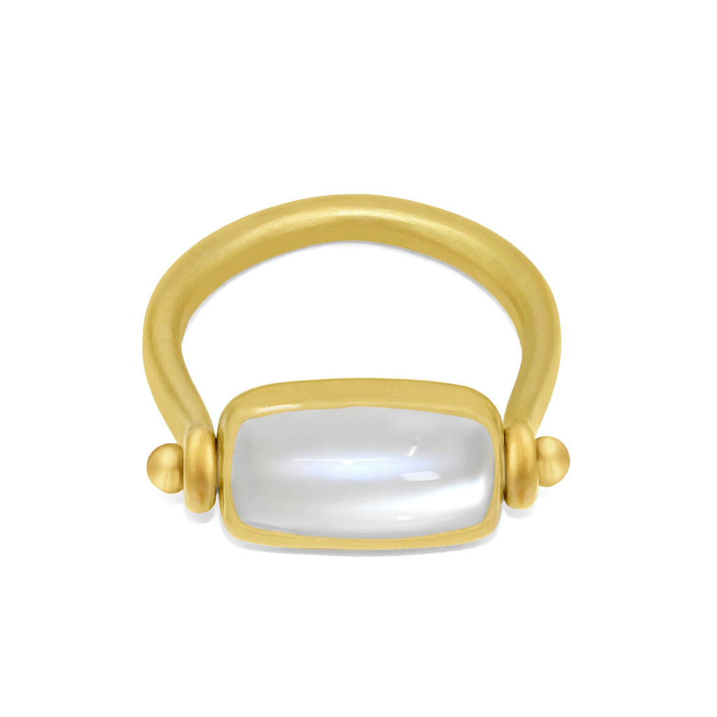 Denise Betesh Cat's-Eye Platinum Moonstone Yellow Gold Swivel Ring
