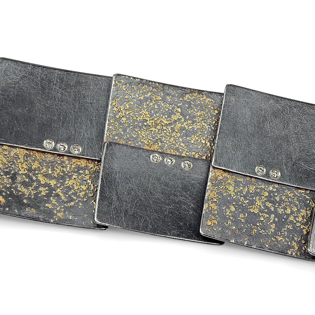 Atelier Zobel Alternating Diamond Yellow Gold Oxidized Silver Link Necklace