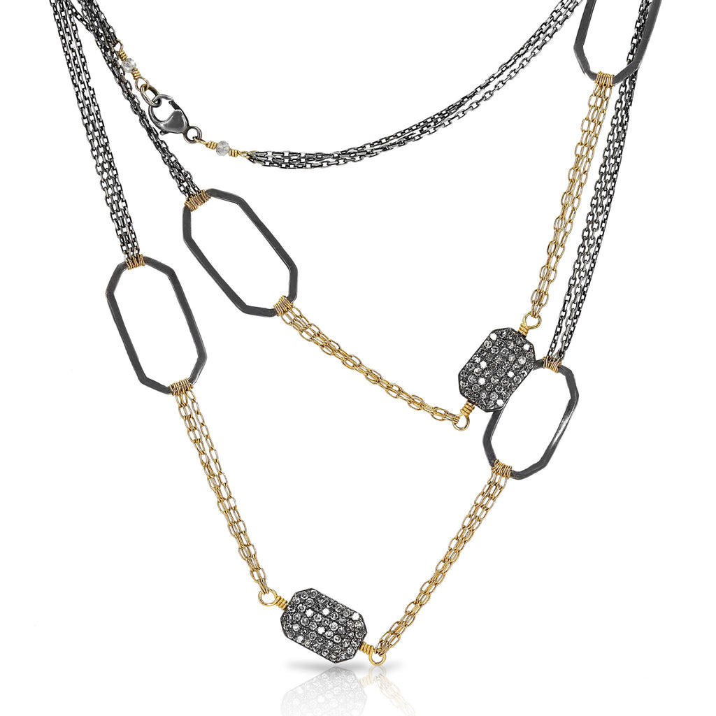 Dana Kellin Diamond Octagons Gold Oxidized Silver Long Chain Necklace