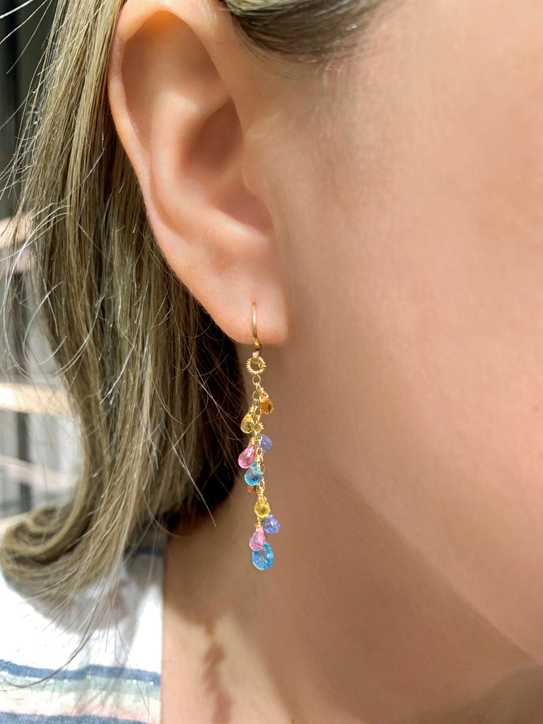 Dana Kellin Multicolored Sapphire Briolette Drop Dangle Gold Earrings