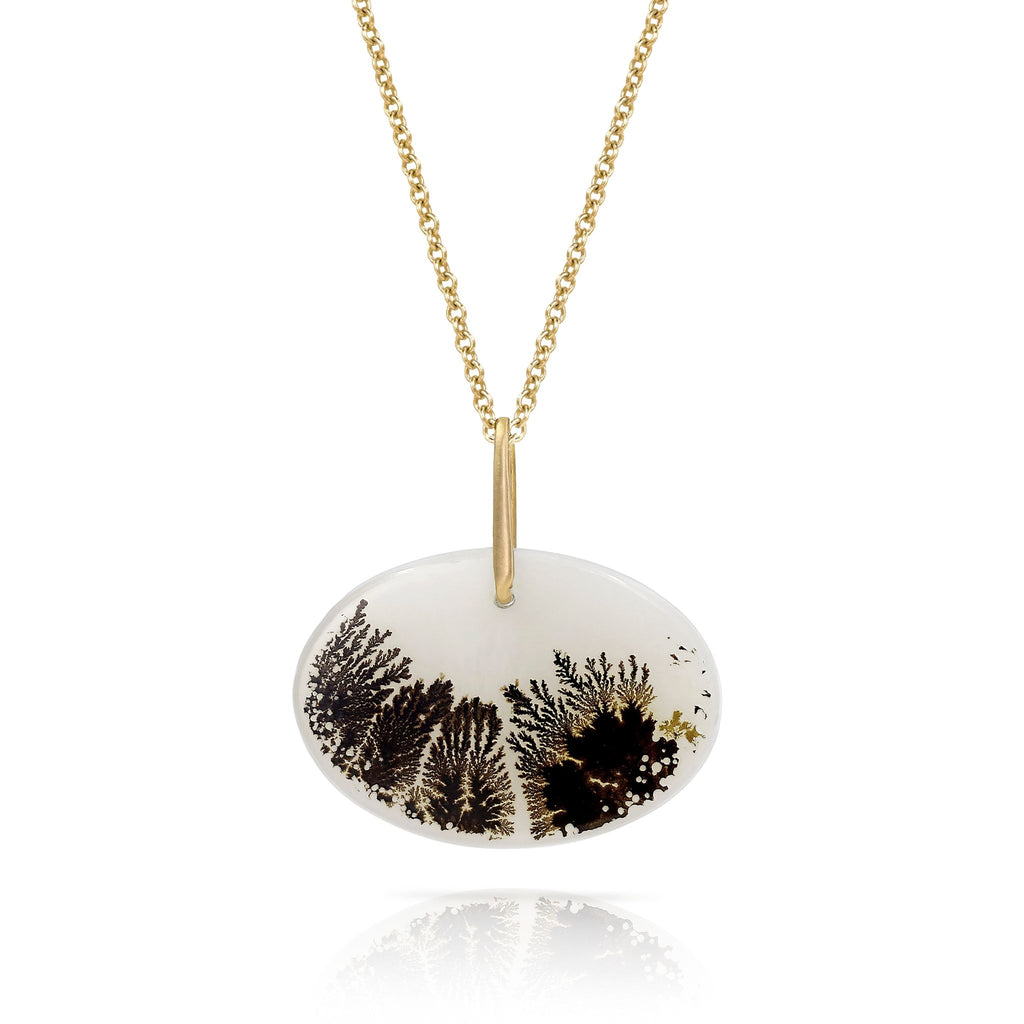 Dana Kellin Oval Dendritic Agate Pendant Gold Necklace