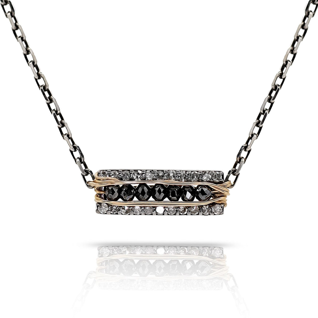 Dana Kellin Black and Pave Diamond Gold Silver Bar Necklace