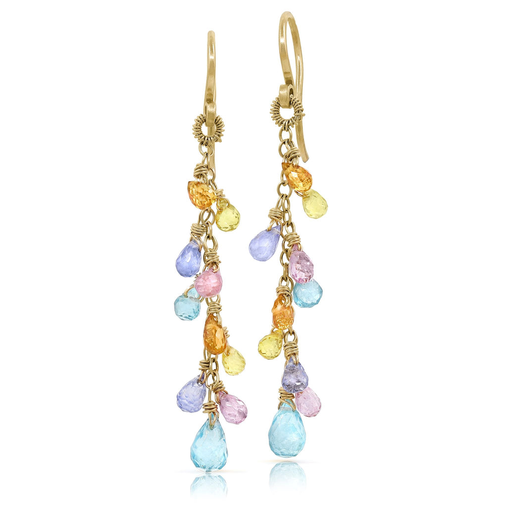 Dana Kellin Multicolored Sapphire Briolette Drop Dangle Gold Earrings