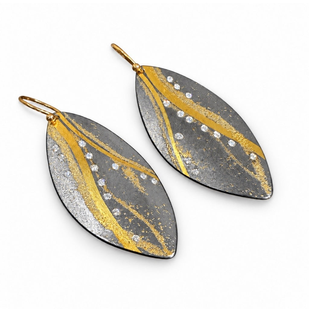 Atelier Zobel Diamond Gold Oxidized Silver Marquise Drop Earrings