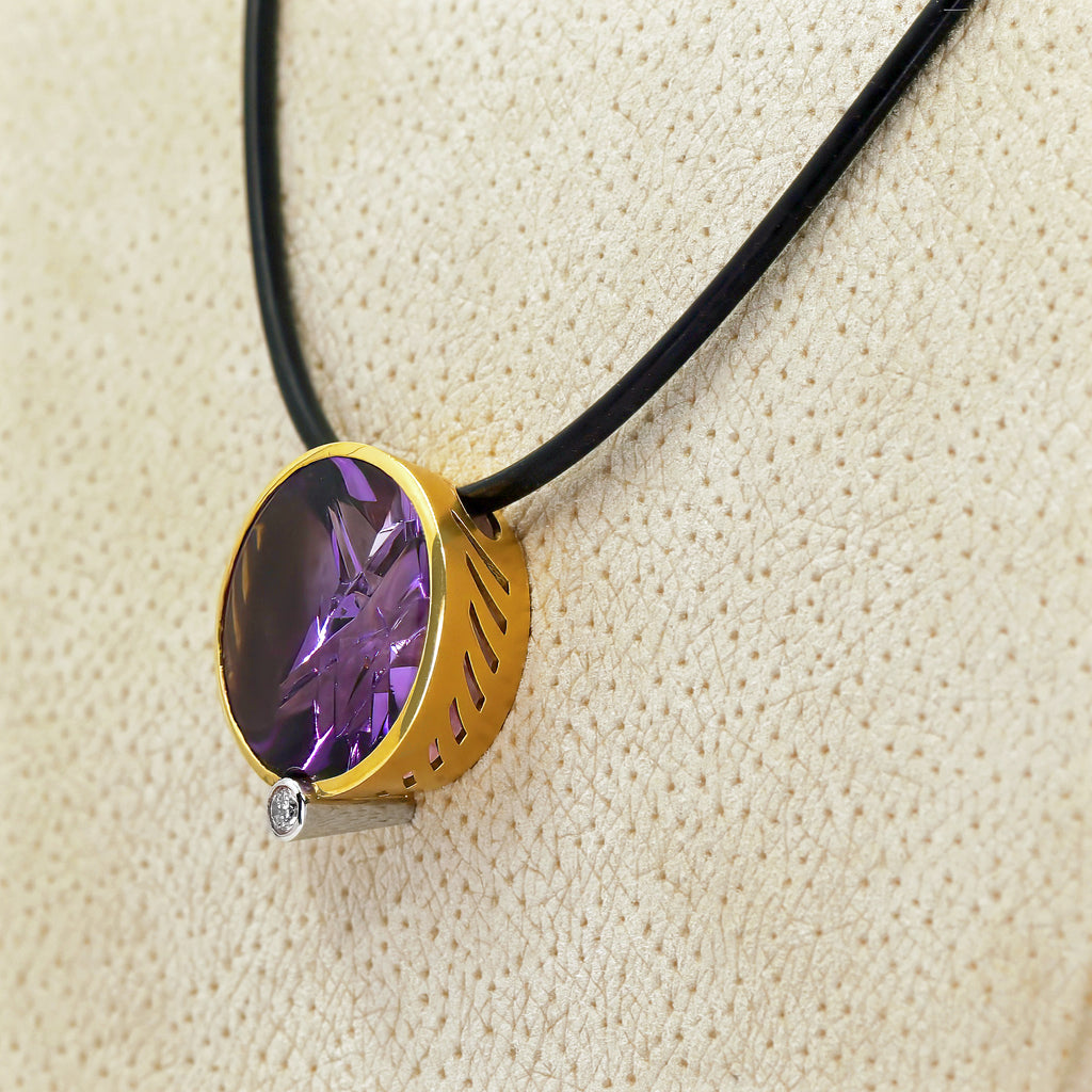 Atelier Munsteiner 18.70 Carat Amethyst Diamond Gold Platinum Pendant Necklace