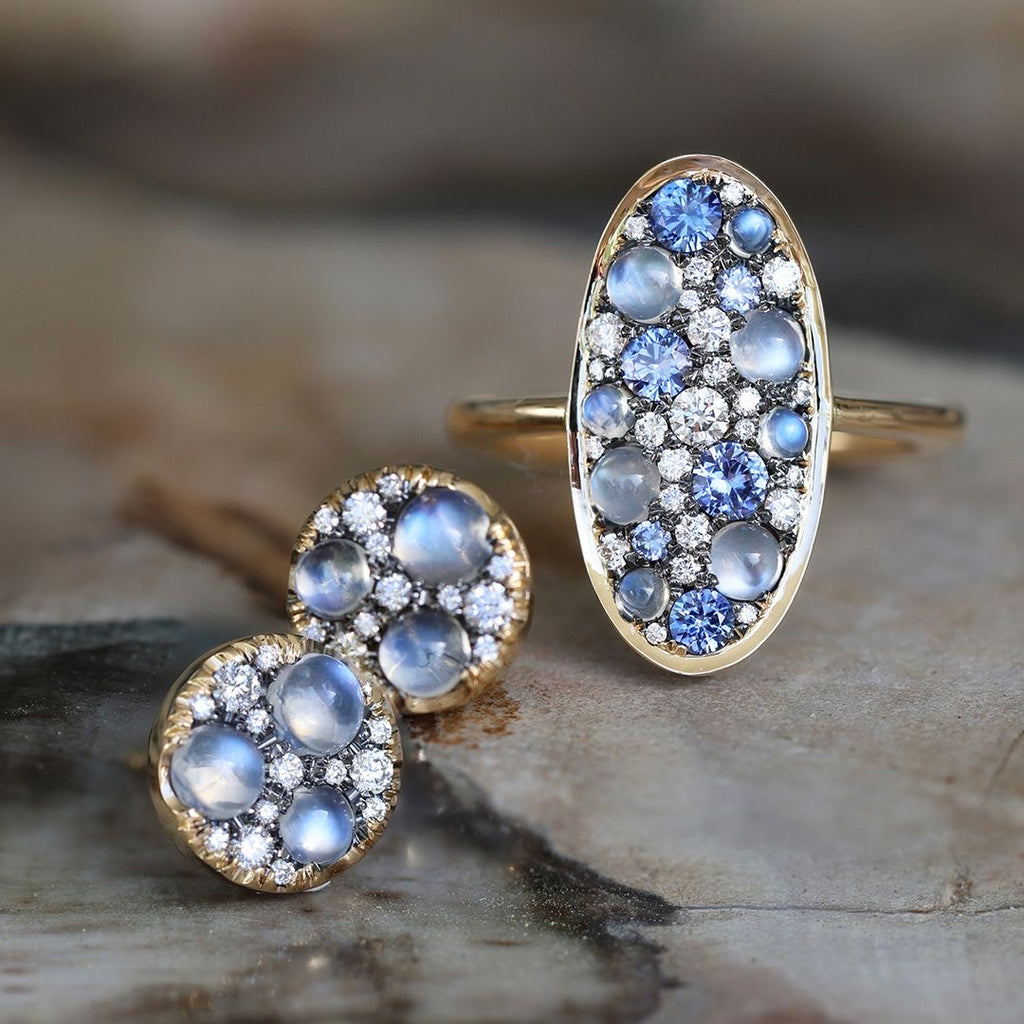 Joke Quick Moonstone White Diamond Starstruck Stud Earrings