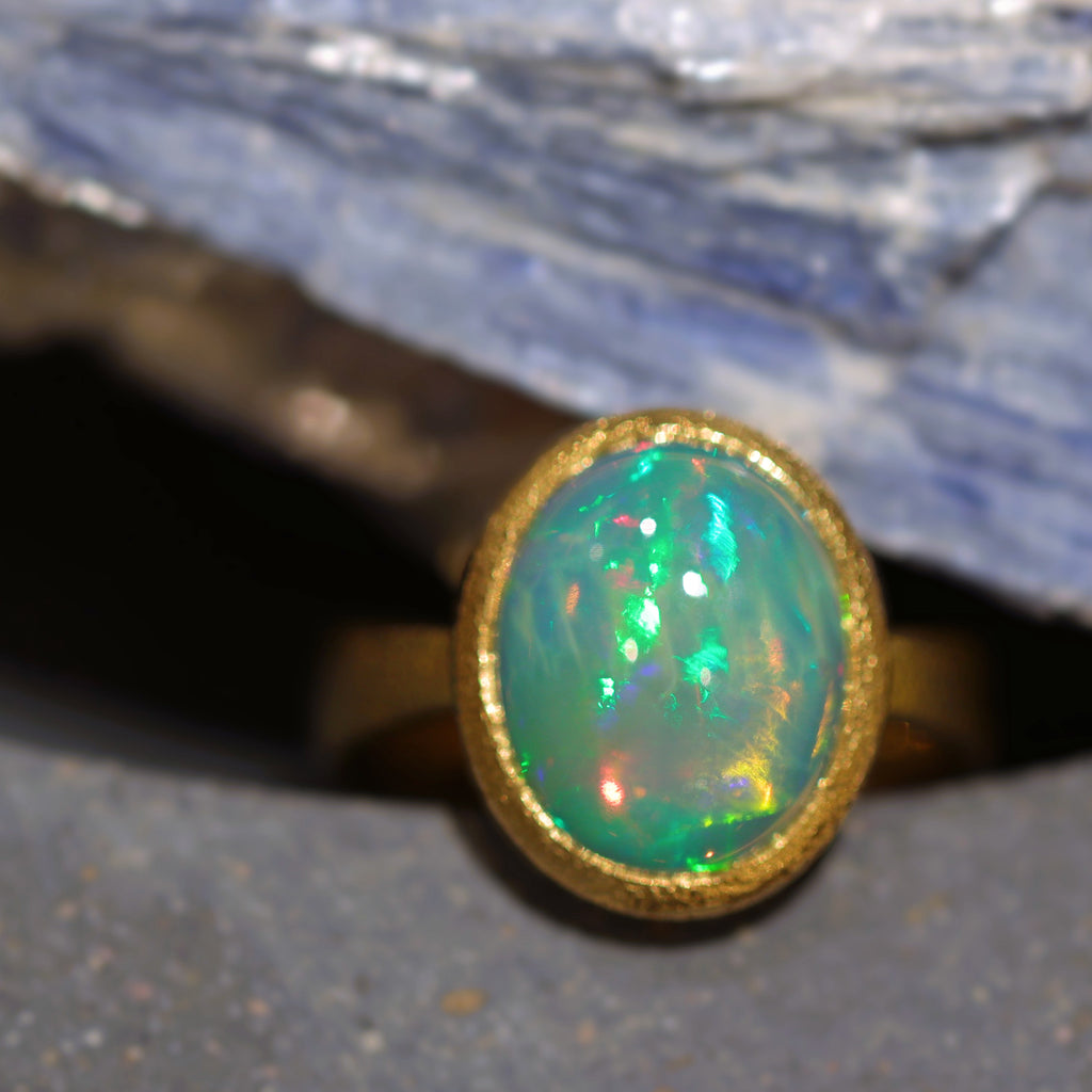 Devta Doolan One of a Kind Fine Mexican Crystal Opal Gold Ring
