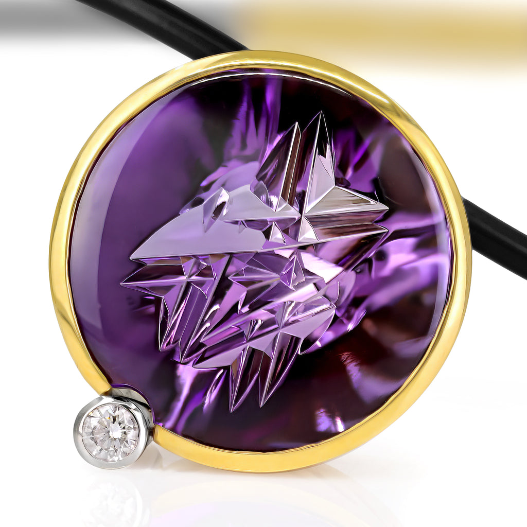 Atelier Munsteiner 18.70 Carat Amethyst Diamond Gold Platinum Pendant Necklace