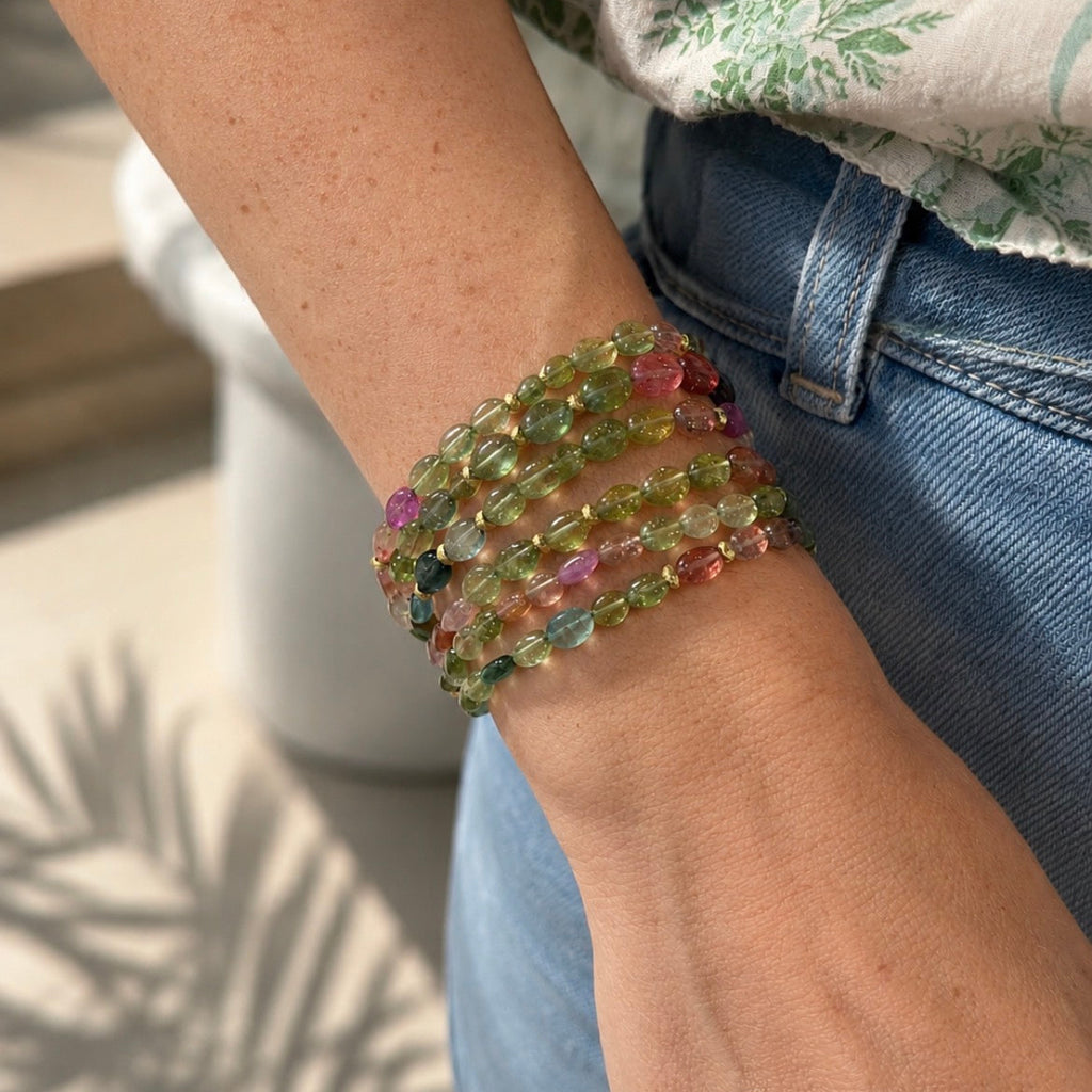 Barbara Heinrich Watermelon Tourmaline Gold Necklace Multi Wrap Bracelet