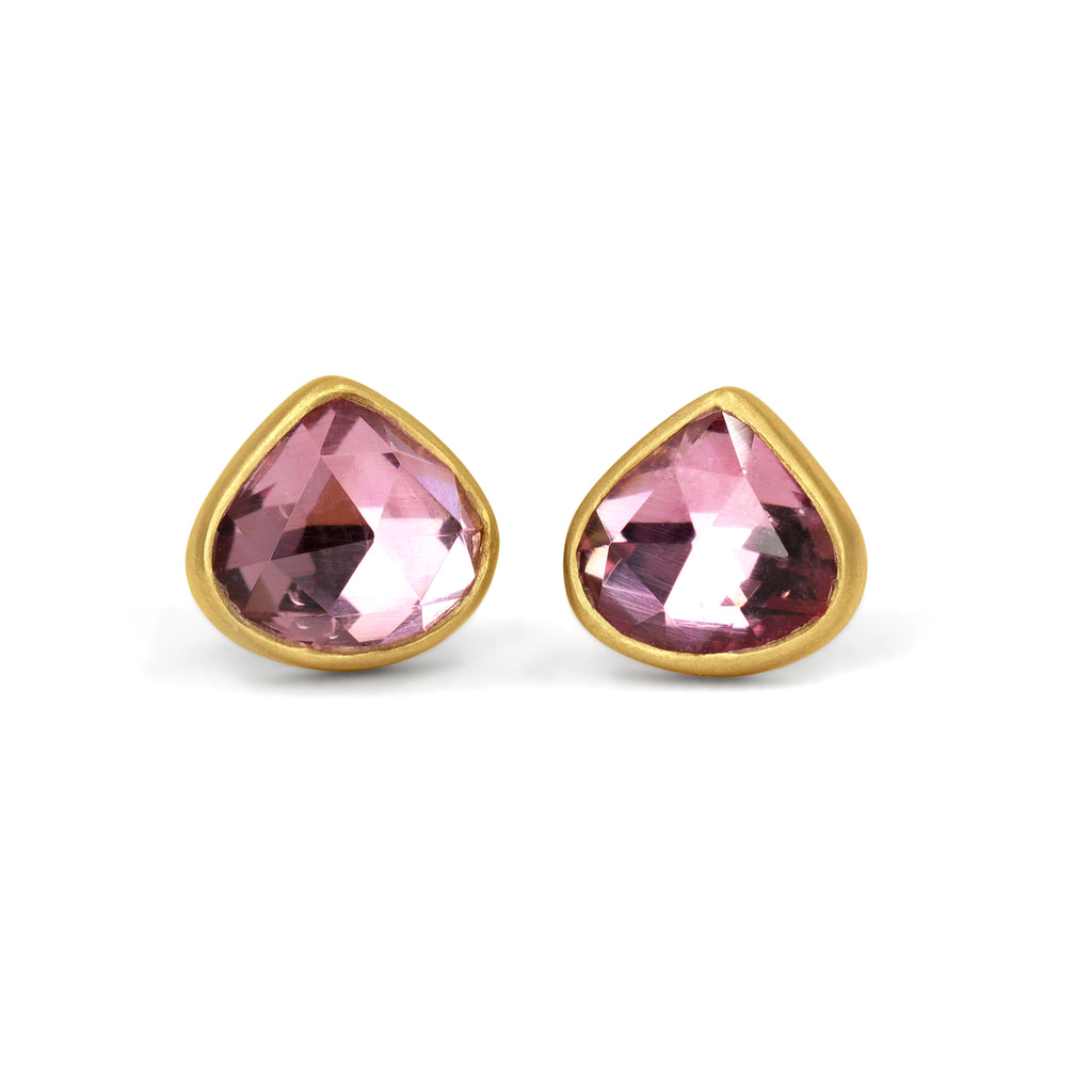 Lola Brooks Faceted Light Pink Tourmaline Teardrop Gold Stud Earrings