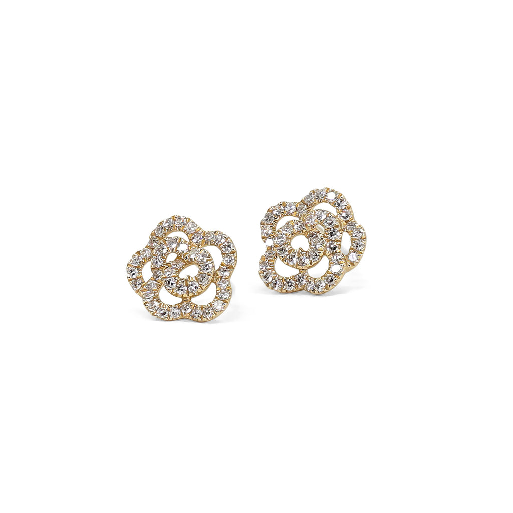 Diamond Rose Yellow Gold Stud Earrings
