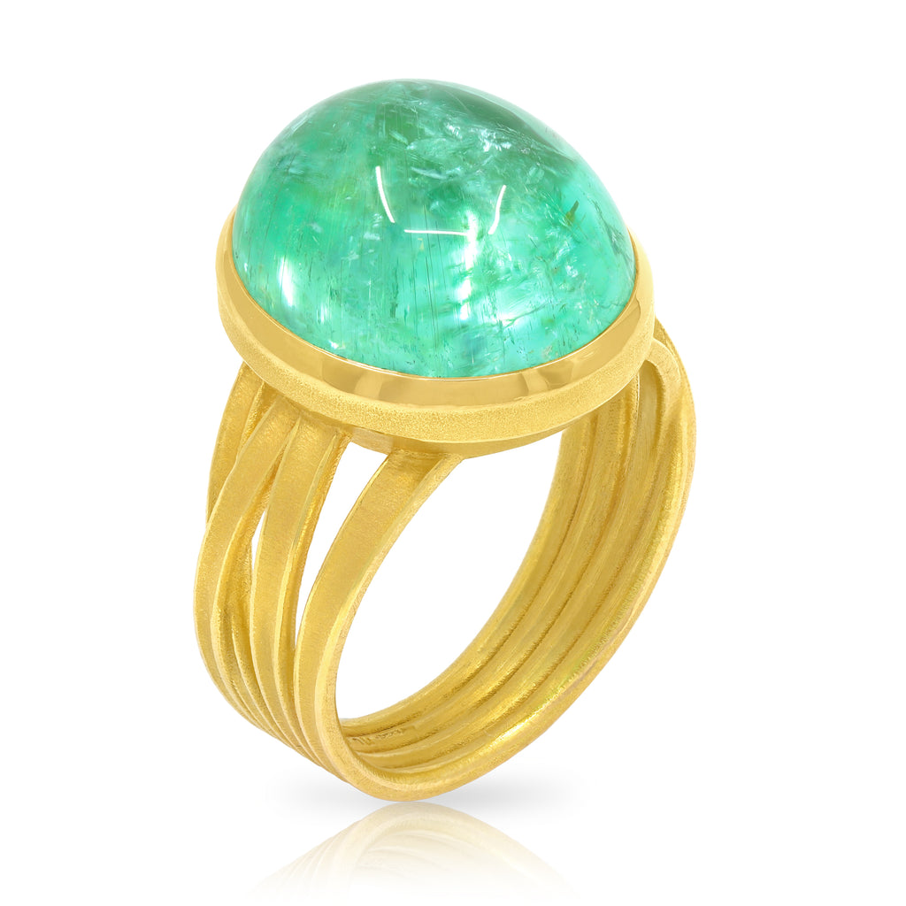 Barbara Heinrich One of a Kind Certified Paraiba Tourmaline Gold Ribbon Ring
