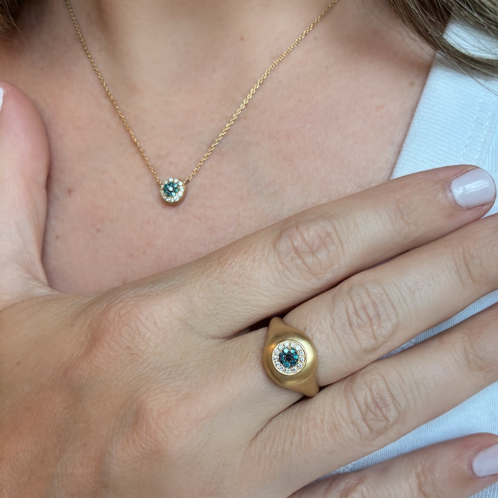 Nada Ghazal Champagne Blue Black Diamond Gold Mini Healing Eye Ring