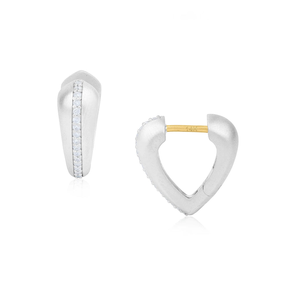 Liza Beth Diamond Sterling Silver Knife Edge Heart Huggie Earrings