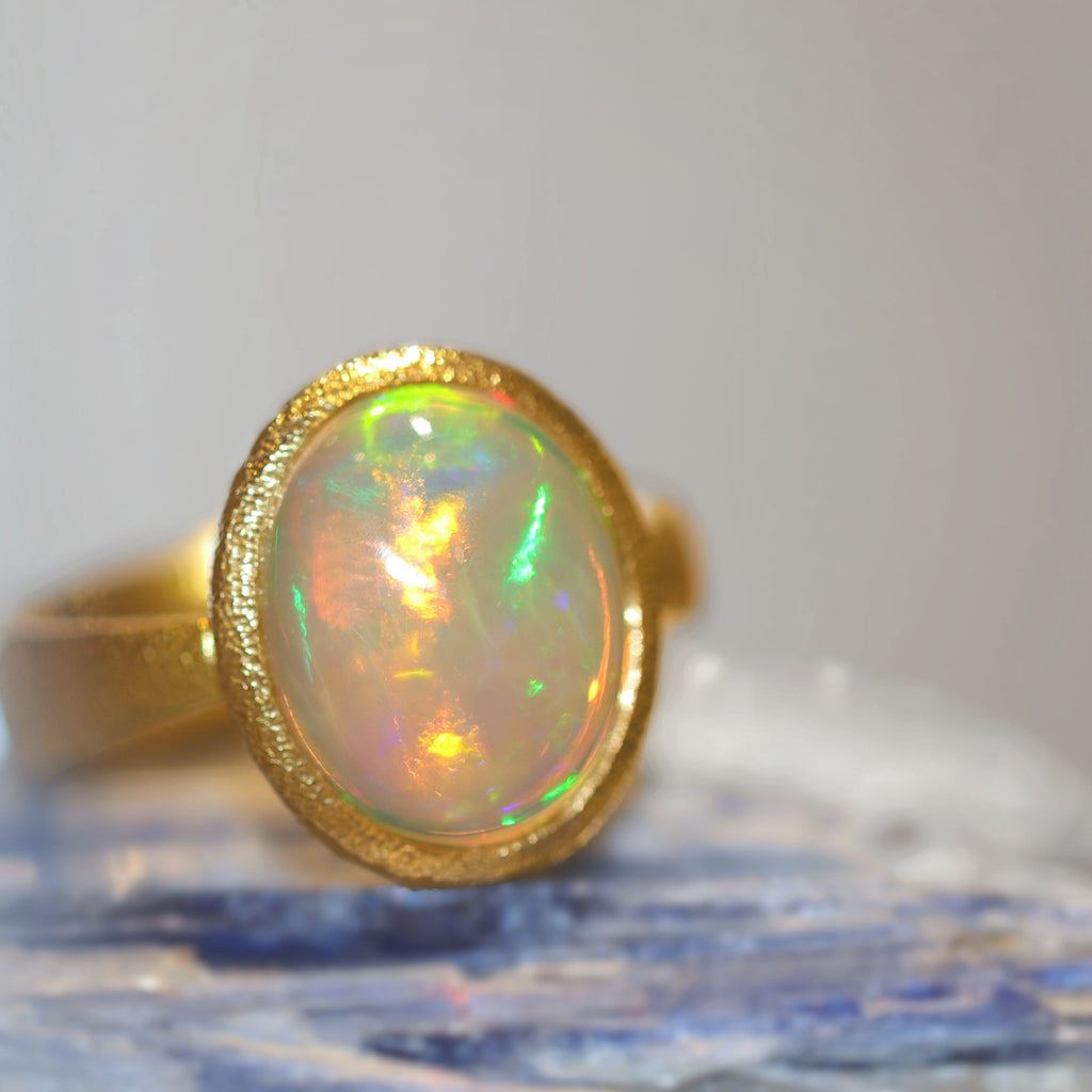 Devta Doolan One of a Kind Fine Mexican Crystal Opal Gold Ring
