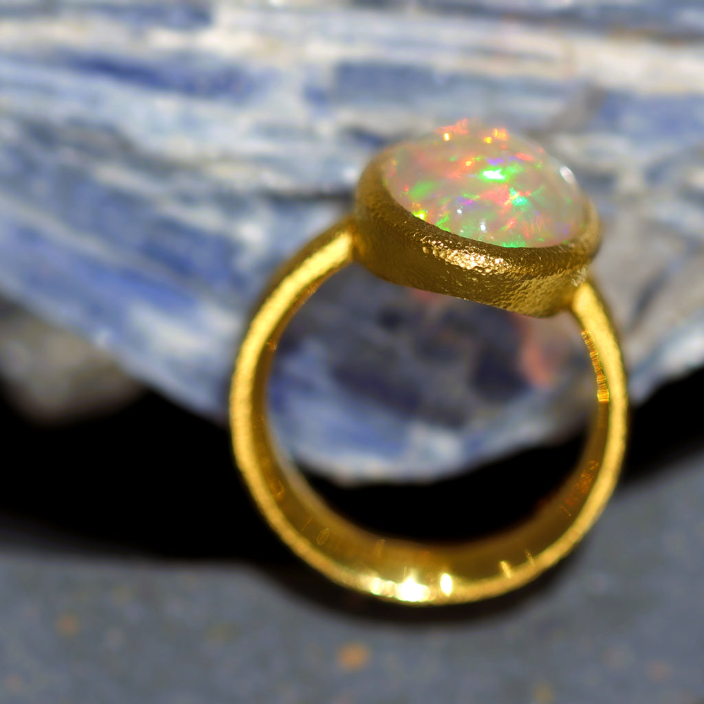 Devta Doolan One of a Kind Fine Mexican Crystal Opal Gold Ring