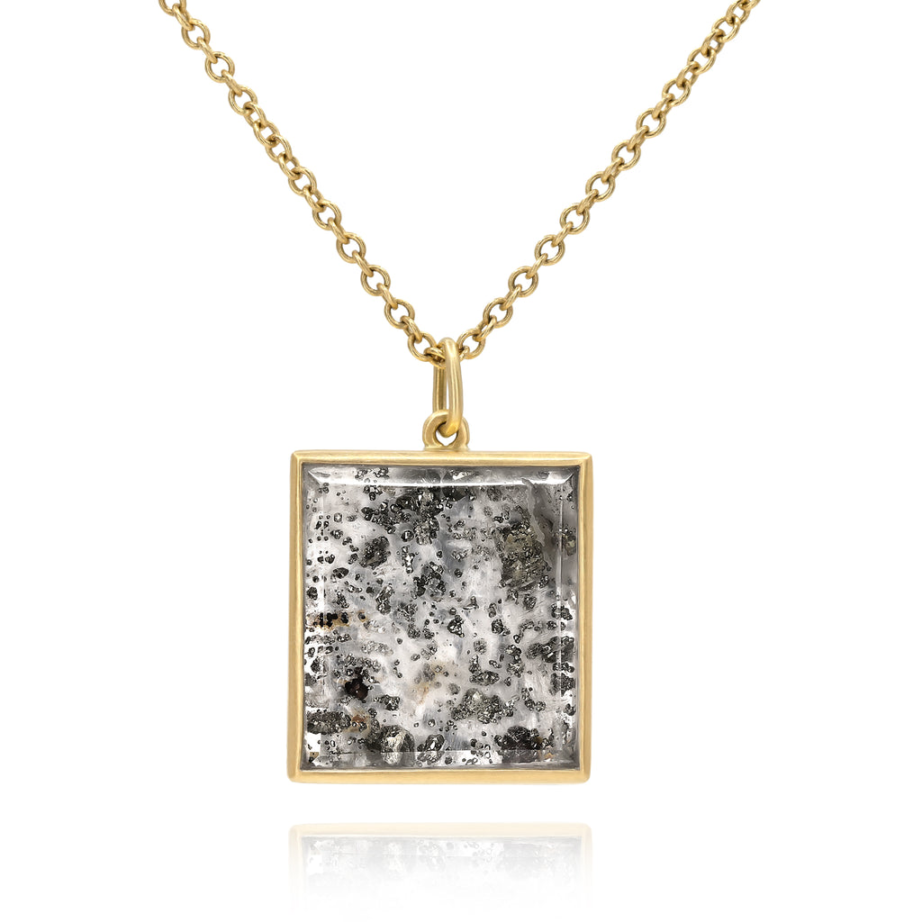 Lola Brooks Square Pyrite in Quartz Yellow Gold Necklace
