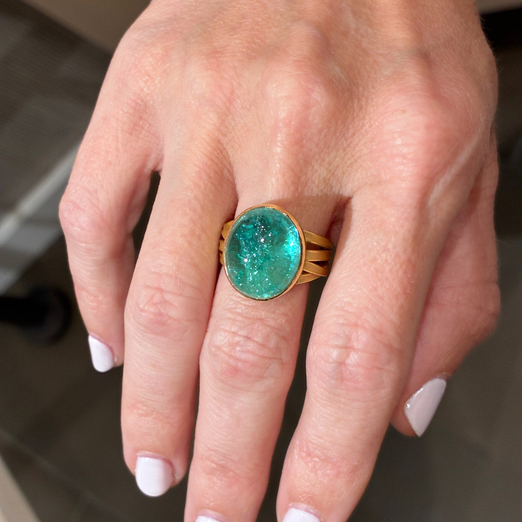 Barbara Heinrich One of a Kind Certified Paraiba Tourmaline Gold Ribbon Ring