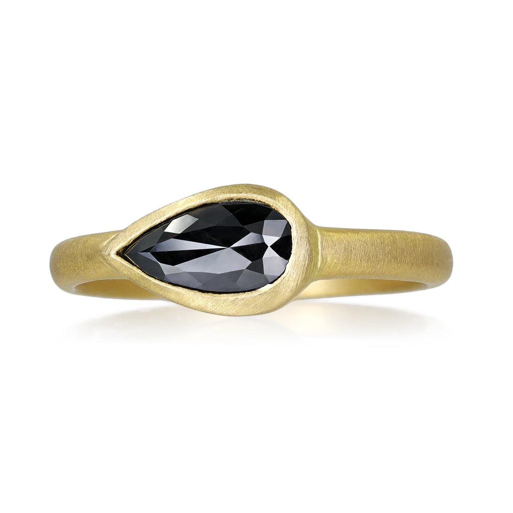 Kothari Faceted Rose-Cut Black Diamond Gold Teardrop Ring