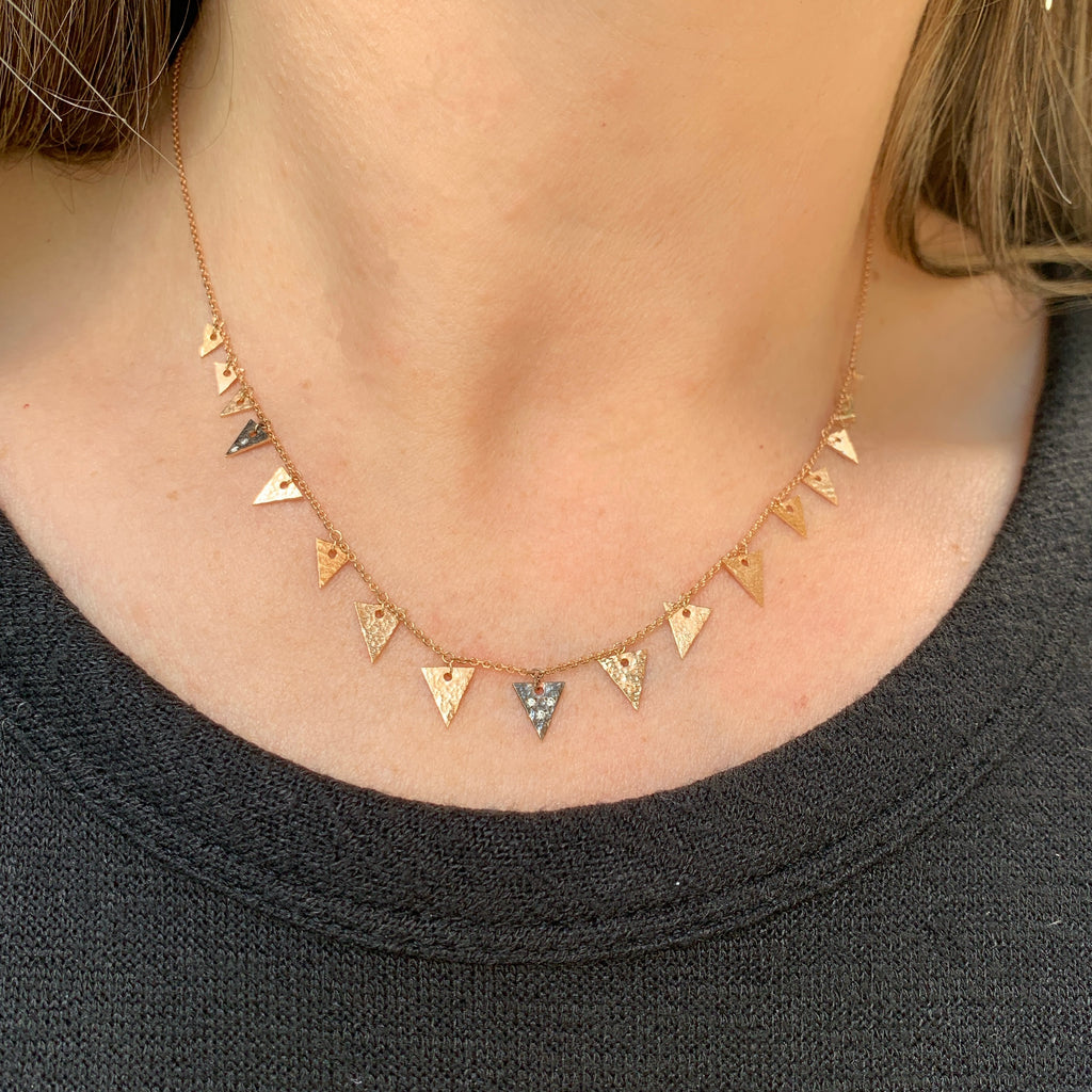 Selda Diamond Gold and Black Rhodium Triangle Catch You Seed Short Necklace