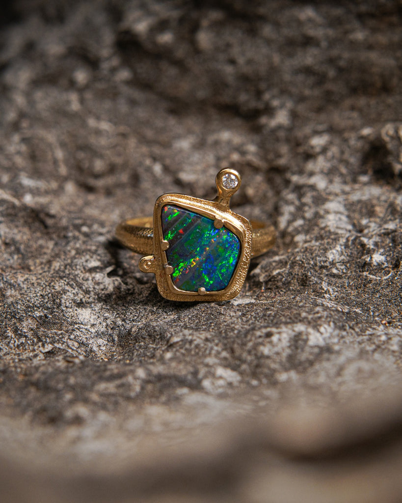 Audrius Krulis Boulder Opal Diamond Gold Ring
