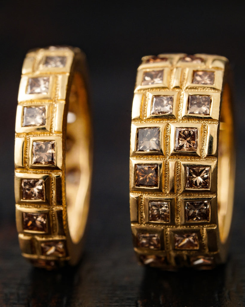 Audrius Krulis Princess Cut Champagne Diamond Gold Eternity Band Ring