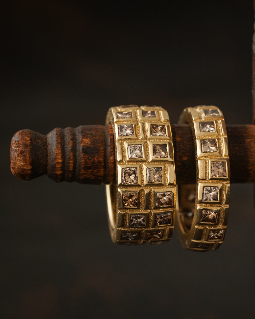 Audrius Krulis Princess Cut Champagne Diamond Gold Eternity Band Ring