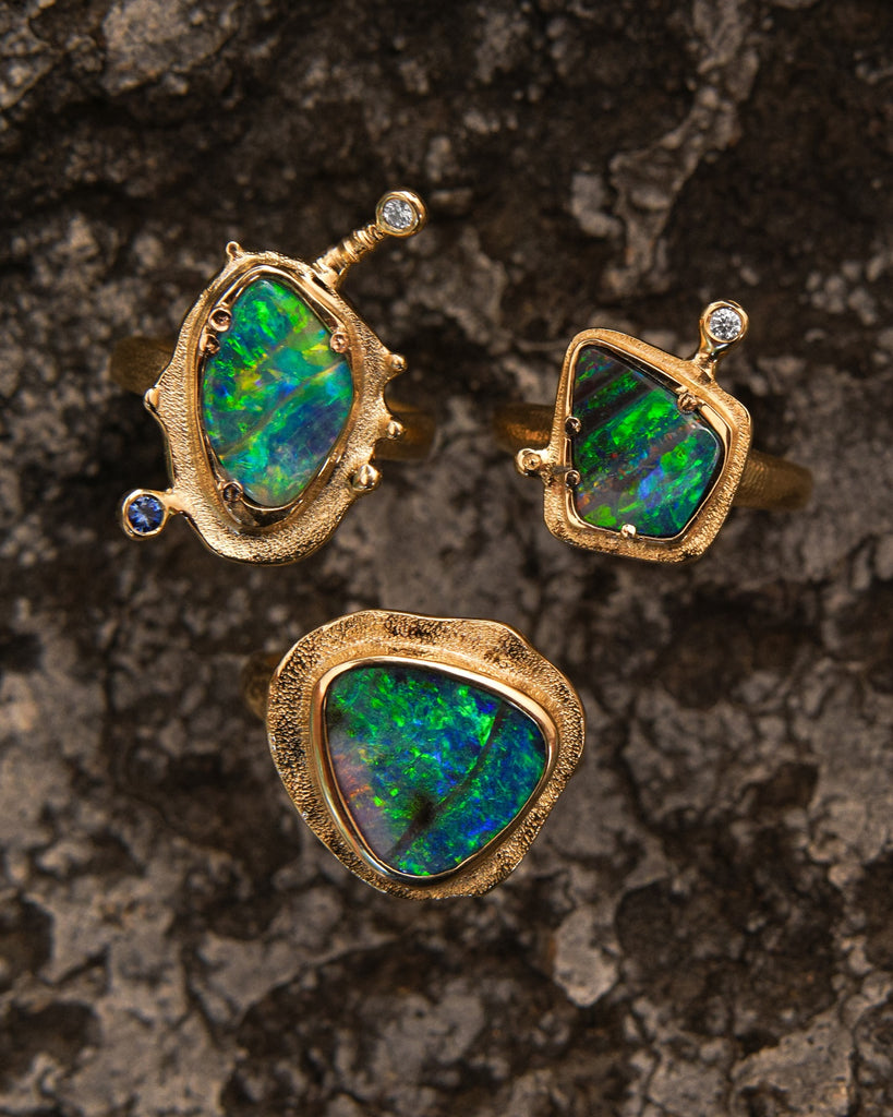Audrius Krulis Boulder Opal Diamond Gold Ring