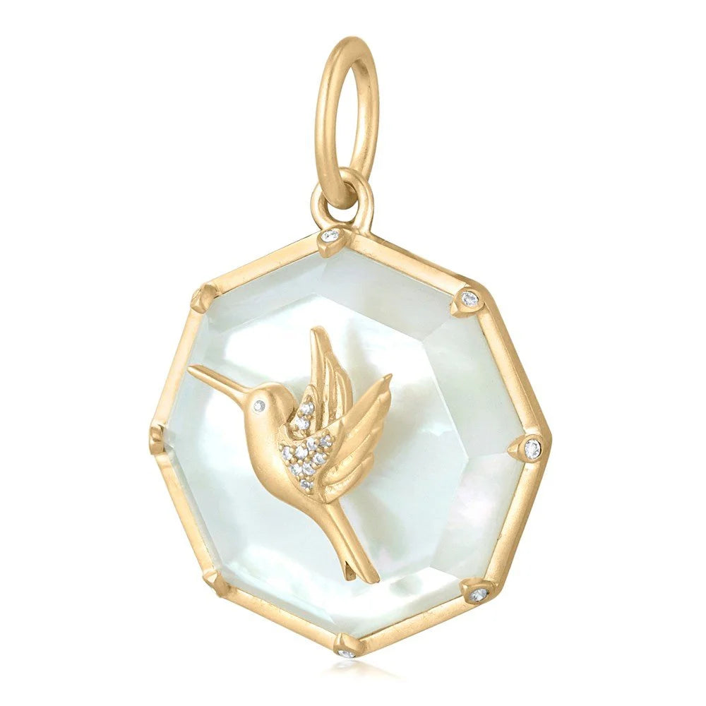Liza Beth Mother of Pearl Gold Diamond Hummingbird Charm