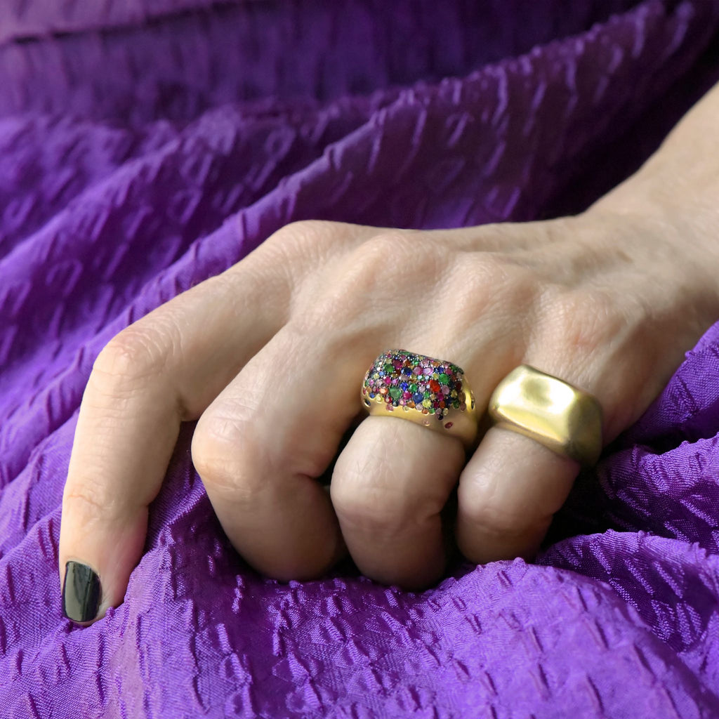 Nada Ghazal Multicolored Sapphire Bonbon Gold Rectangle Baby Malak Ring