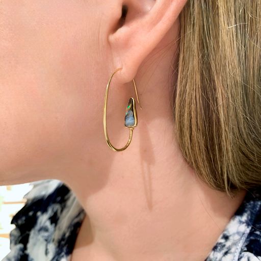 Just Jules Australian Opal Gold One-of-a-Kind Back Hoop Earrings