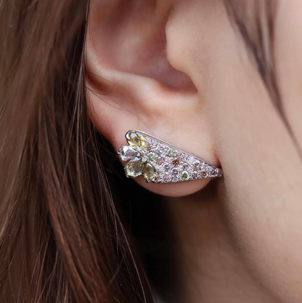 Joke Quick 2.71 Carat Fancy Diamond Wing Climber Stud Earrings