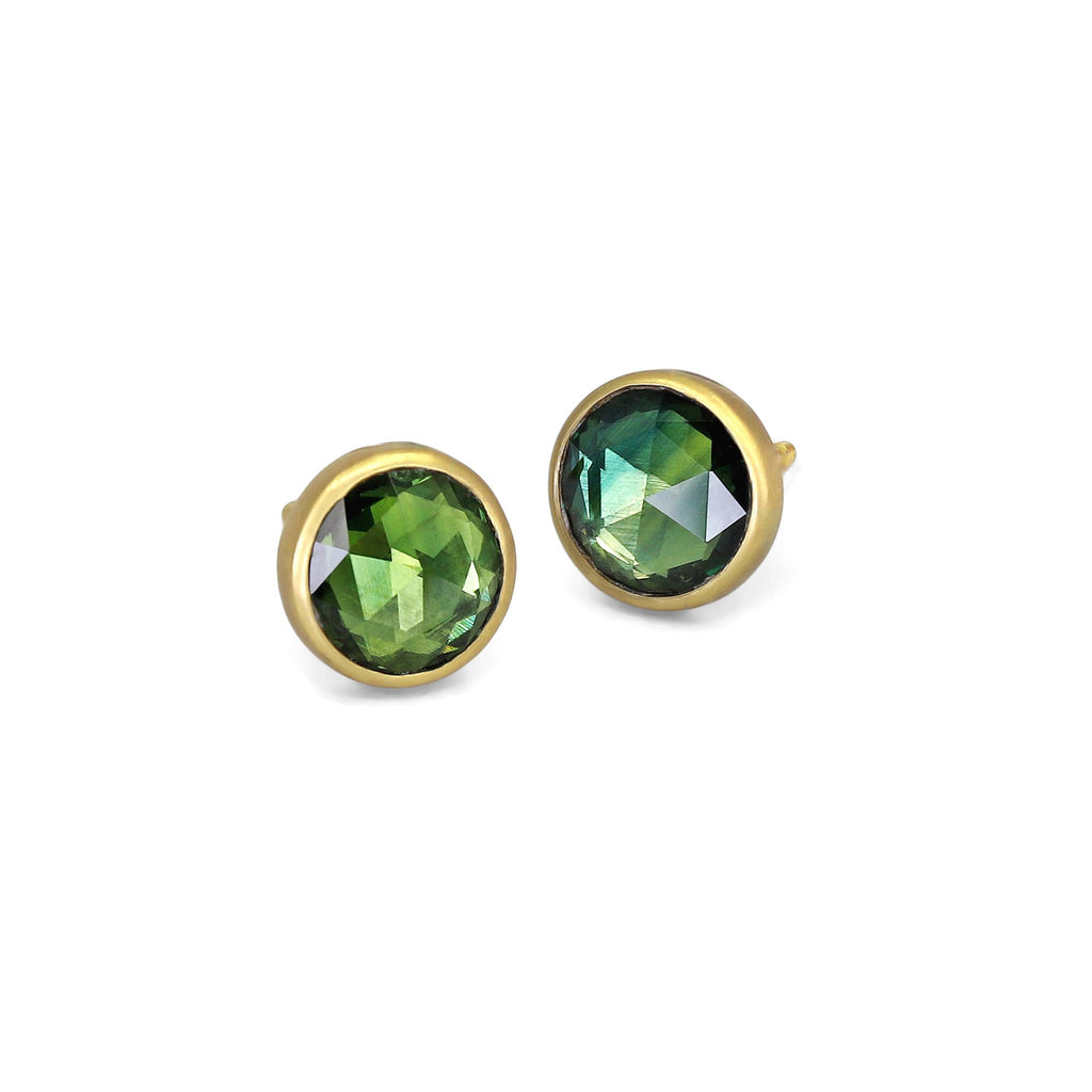 Lola Brooks Round Green Sapphire Gold Stud Earrings