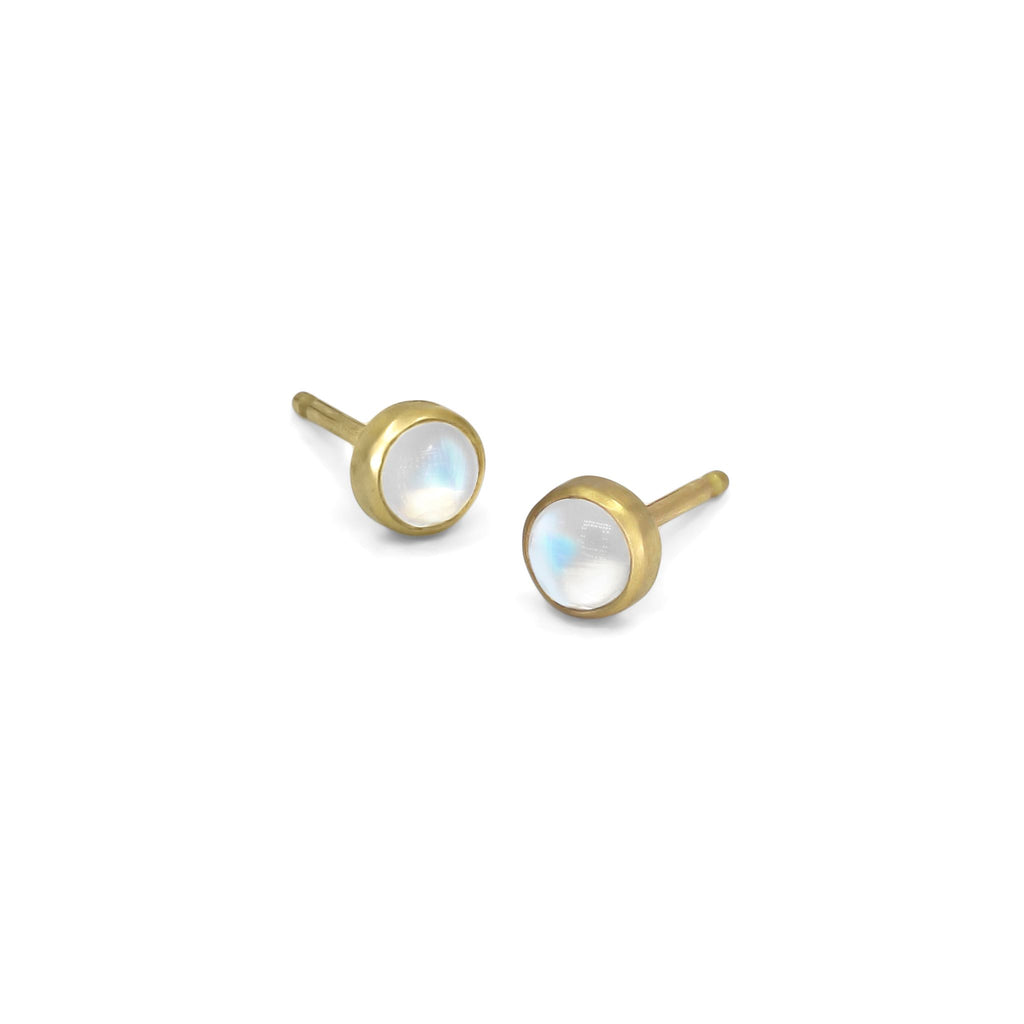 Lola Brooks Tiny Round Moonstone Gold Stud Earrings