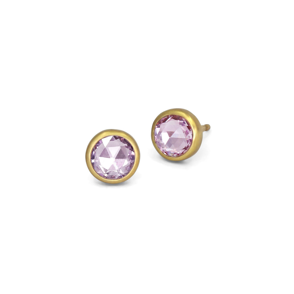 Lola Brooks Round Pale Pink Sapphire Gold Stud Earrings