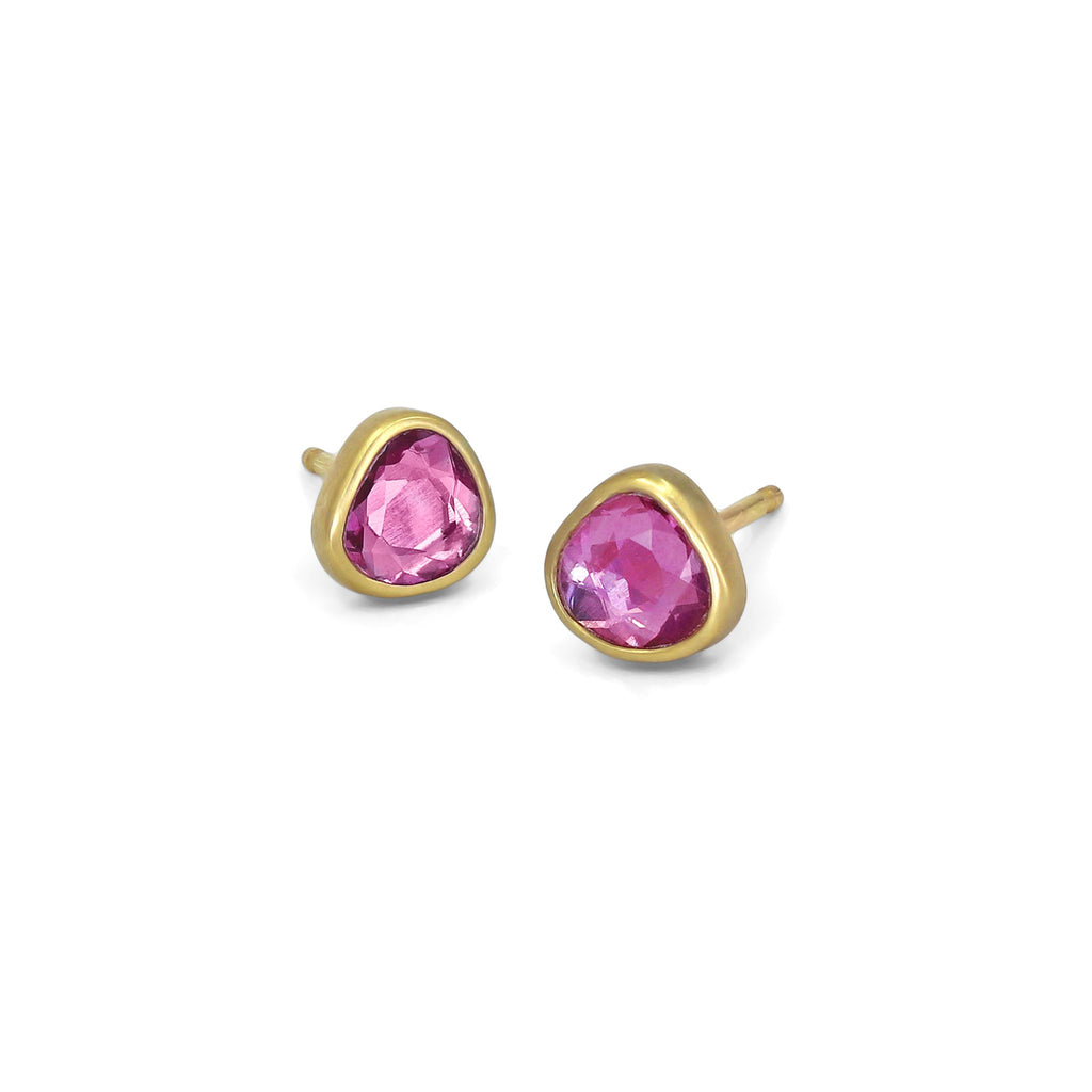 Lola Brooks Natural Deep Pink Sapphire Gold Stud Earrings