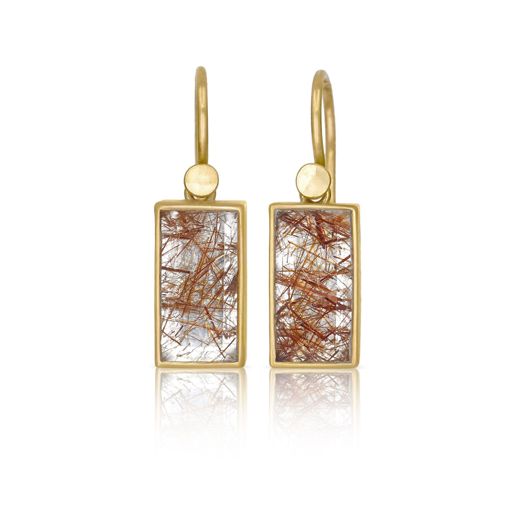 Lola Brooks Rutilated Quartz Gold Rectangle Drop Earrings
