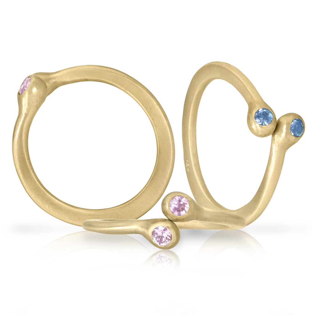 Lisa Ziff Pink Sapphire Aquamarine Gold Bud Stacking Rings