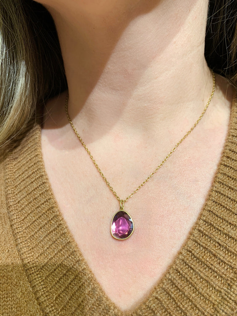 Lola Brooks Faceted Pink Garnet Gold Drop Necklace