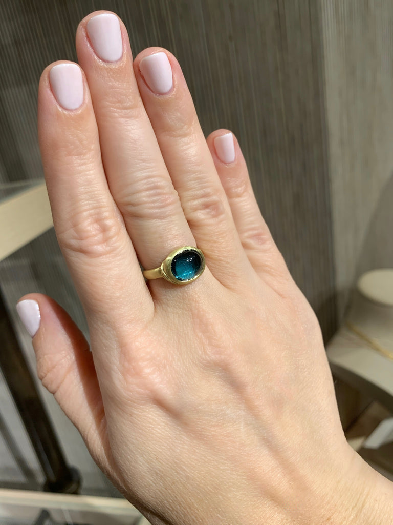 Monica Marcella One of a Kind Oval Indicolite Gold Feather Ring