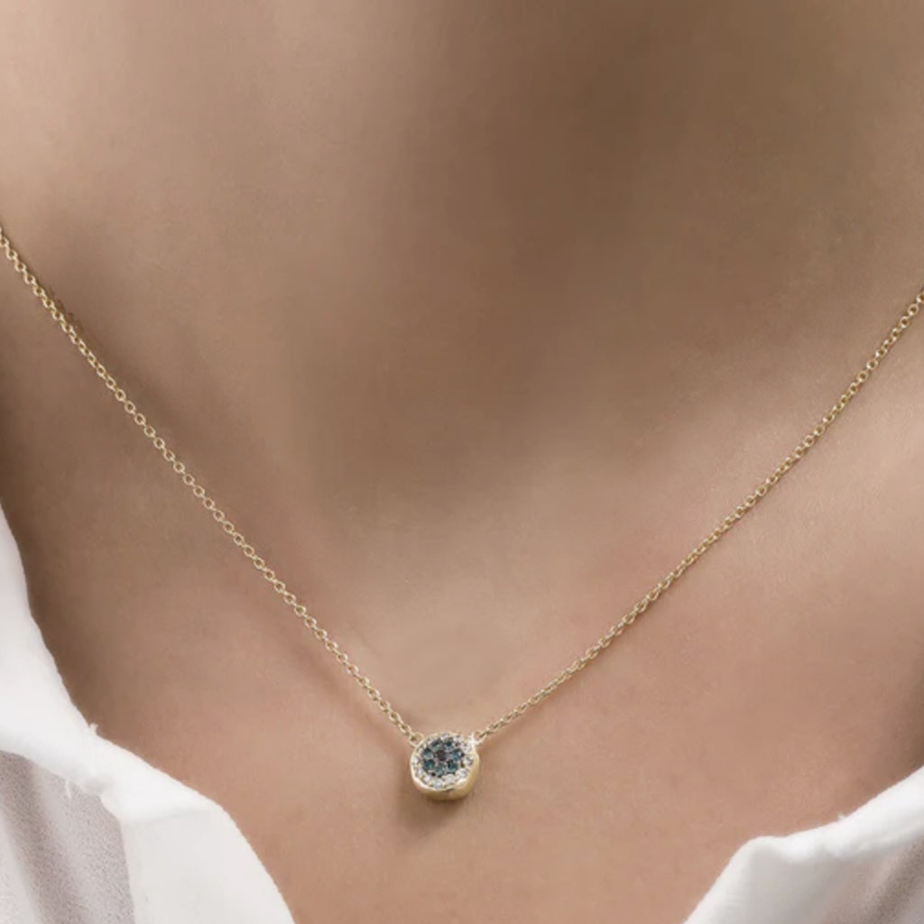 Nada Ghazal Champagne Blue Black Diamond Gold Healing Eye Necklace