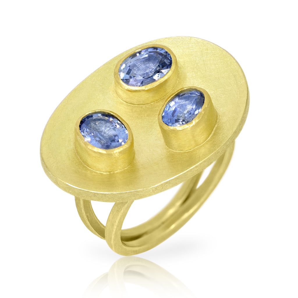 Petra Class Violet Blue Sapphire 22k Gold One of a Kind Dish Ring