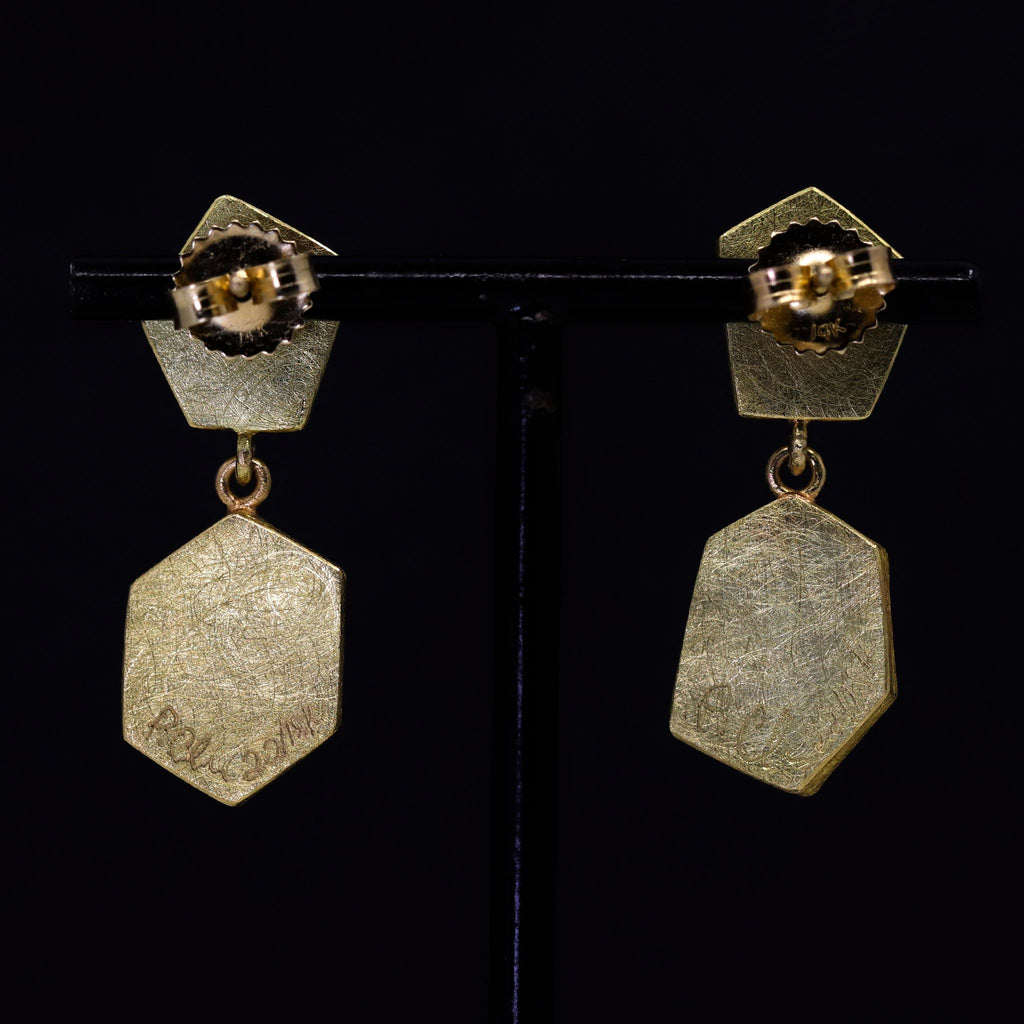 Petra Class One of a Kind Polygonal Golden Rutilated Quartz Gold Earrings
