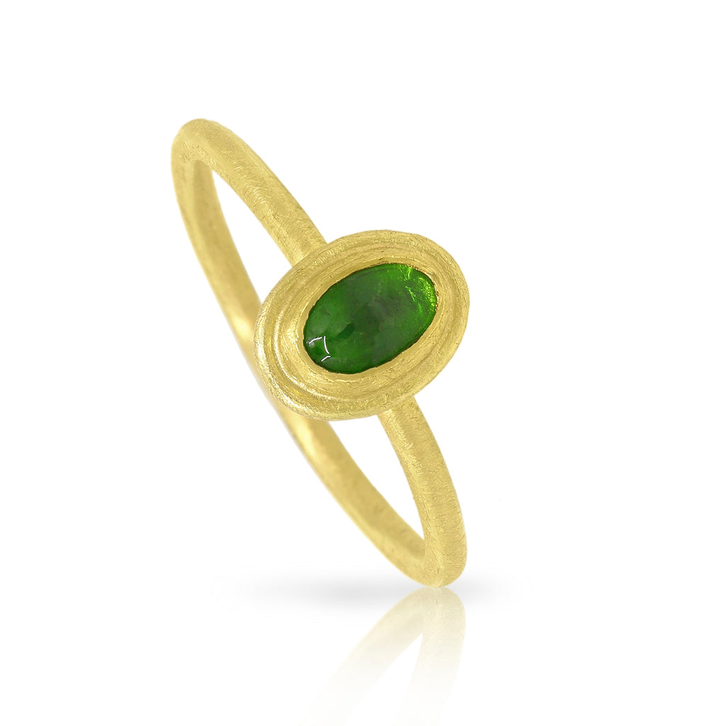 Petra Class Emerald Cabochon Gold Oval Stack Ring