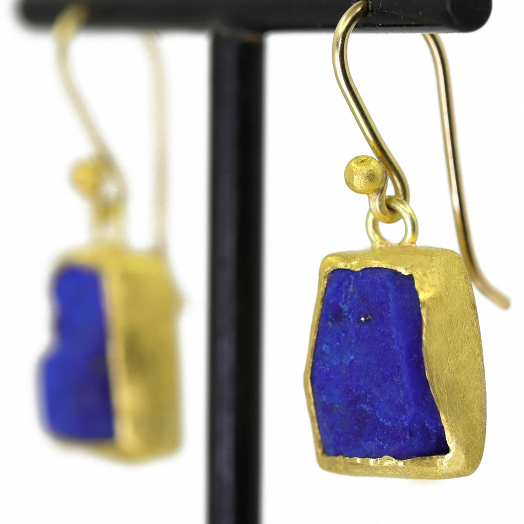 Petra Class One of a Kind Rough Lapis Lazuli Rectangle Gold Earrings