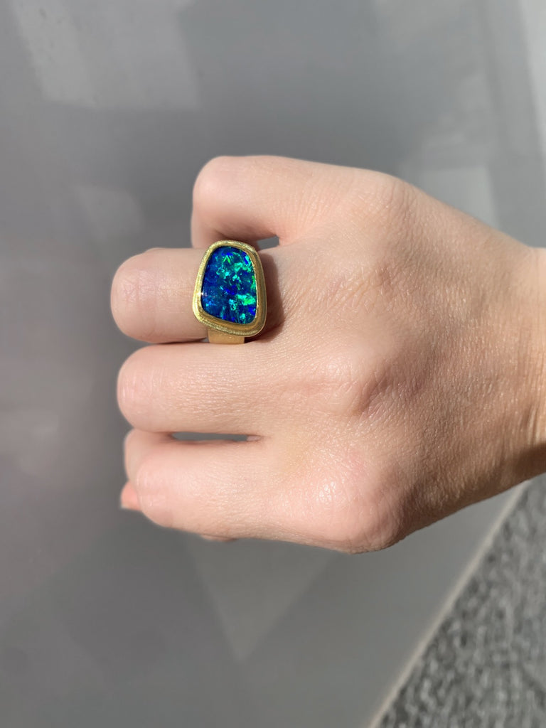 Petra Class One of a Kind Deep Blue Electric Australian Opal Gold Ring