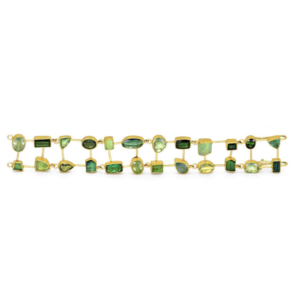 Petra Class Blue Green Tourmaline Yellow Gold Ladder Bracelet