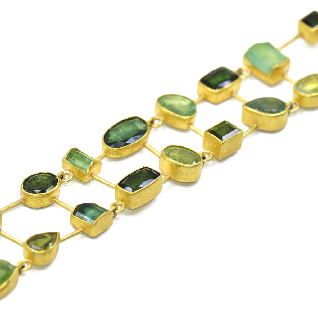 Petra Class Blue Green Tourmaline Yellow Gold Ladder Bracelet